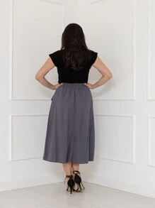 Viscose Midi Skirt With New Lining - Grey - View 4