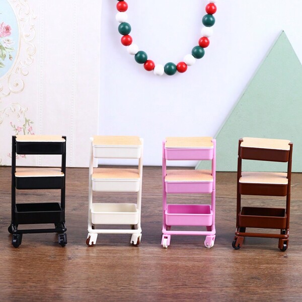 1pc Dollhouse Moving Push Cart Storage Rack Furniture Accessories For 6-Inch BJD Dolls Play Scene (Requires Assembly)