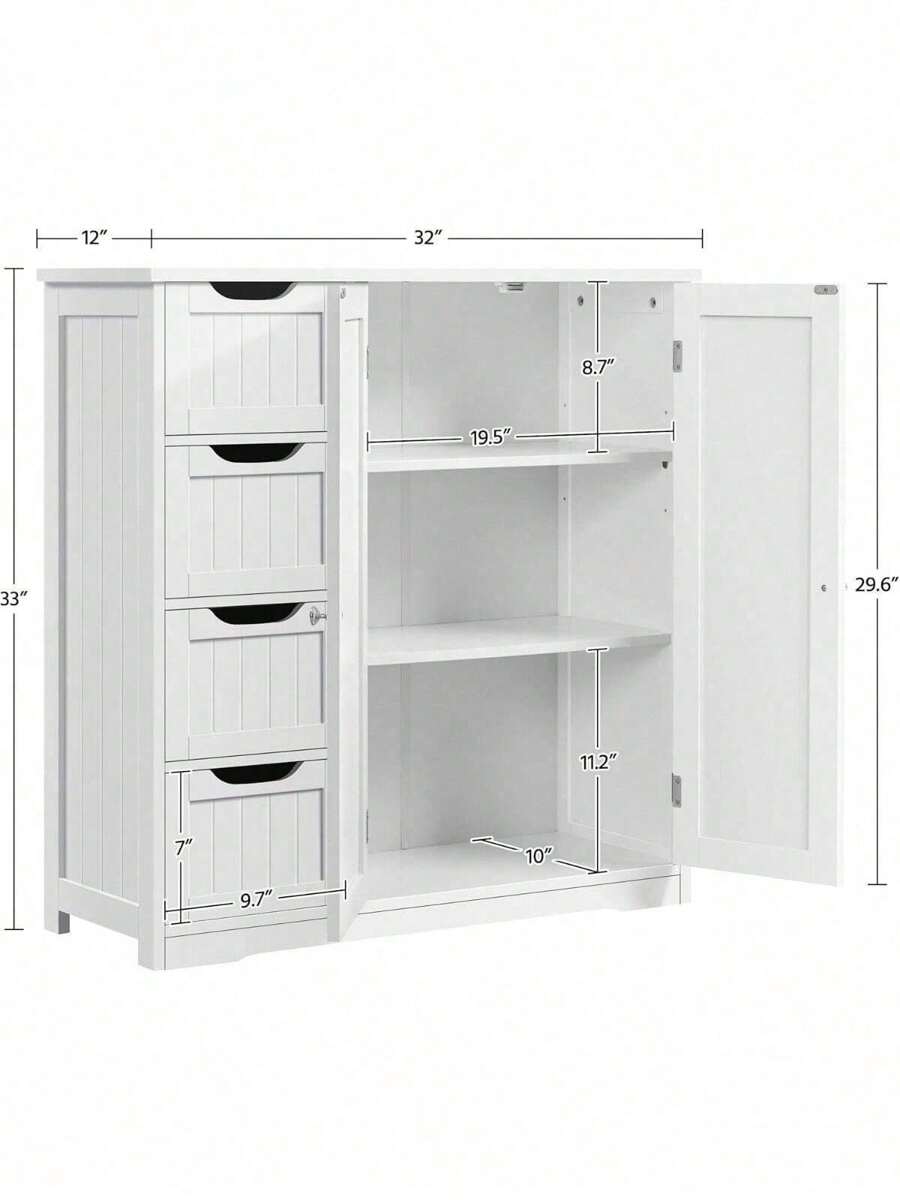 Wooden Bathroom Floor Side Storage Organizer With 4