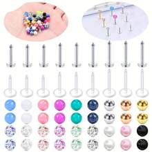 54pcs Bioflex Stainless Steel Lip Studs, Clear Inlaid Retainer Helix Tragus Earrings With Faux Pearl Labret Medusa Monroe Piercing And Colorfur Replacement Balls