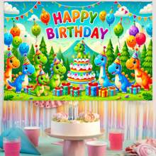 恐龙生日横幅 - 1 块涤纶面料横幅，适用于派对照片背景，多用途，室内/室外，无需电力或电池 - 非常适合生日、节日和礼品活动 - 1個 - 查看 7