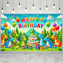恐龙生日横幅 - 1 块涤纶面料横幅，适用于派对照片背景，多用途，室内/室外，无需电力或电池 - 非常适合生日、节日和礼品活动 - 1個 - 查看 5