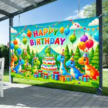 恐龙生日横幅 - 1 块涤纶面料横幅，适用于派对照片背景，多用途，室内/室外，无需电力或电池 - 非常适合生日、节日和礼品活动 - 1個 - 查看 1