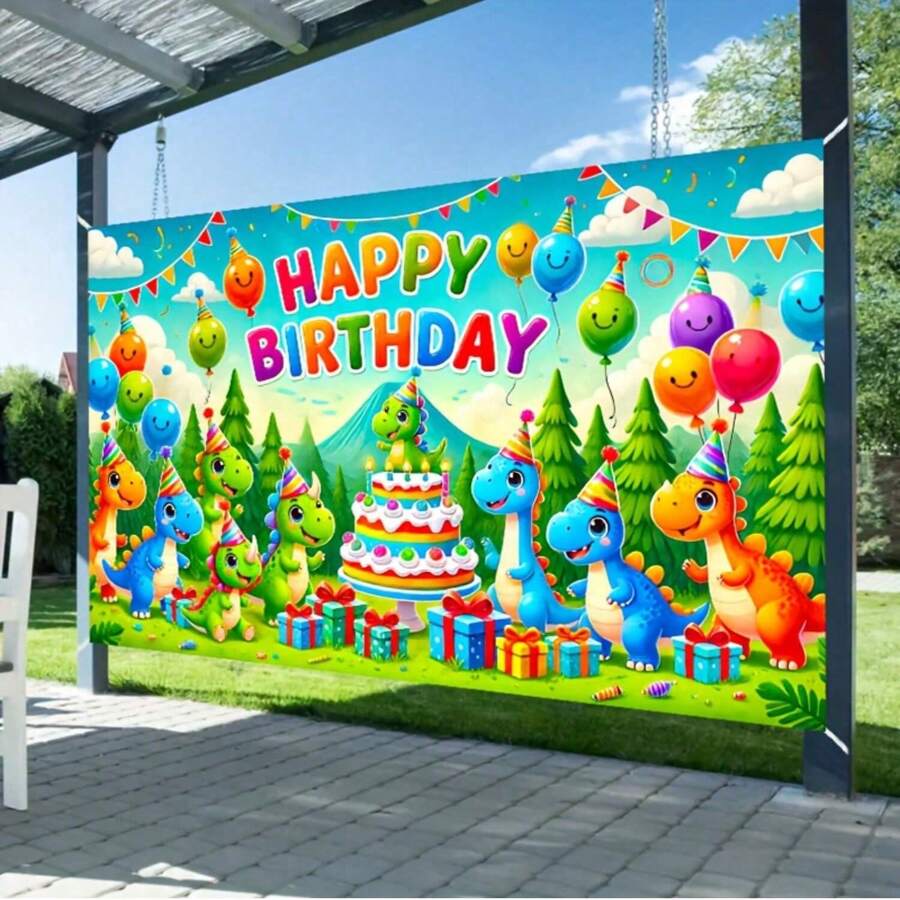 恐龙生日横幅 - 1 块涤纶面料横幅，适用于派对照片背景，多用途，室内/室外，无需电力或电池 - 非常适合生日、节日和礼品活动 - 1個 - 查看 1