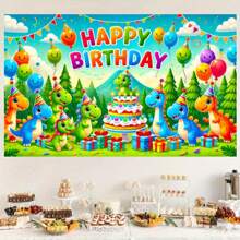 恐龙生日横幅 - 1 块涤纶面料横幅，适用于派对照片背景，多用途，室内/室外，无需电力或电池 - 非常适合生日、节日和礼品活动 - 1個 - 查看 2