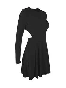 Kami Spring&Summer Outfits For Women ,Sunset DateDressing Up,Hot Girl Sexy, Solid Color, A-Line Skirt, Party Mini Dress,Chic,Valentine,Tops - Black - View 8