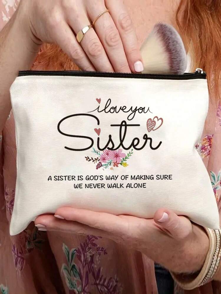 Regali per sorella da parte di sorella, borsa cosmetica, migliori regali di compleanno per sorella, regali di Natale per sorella, borsa organizzativa alla moda con cerniera di , borsa da toilette per donna, elementi essenziali da viaggio per donna, regalo per ragazza per conservare strumenti per il trucco e pennelli - Beige - Visualizzare 2