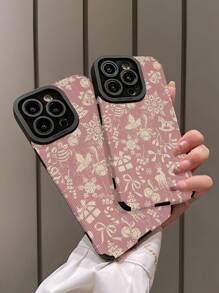 1pc Pink Christmas Pattern Vertical Striped Leather Texture Anti-Fall Anti-Fingerprint Shockproof Phone Case, Compatible With Iphone And Models