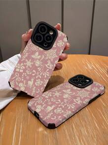 1pc Pink Christmas Pattern Vertical Striped Leather Texture Anti-Fall Anti-Fingerprint Shockproof Phone Case, Compatible With Iphone And Models