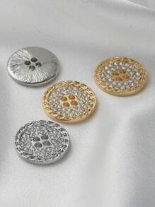 6pcs Elegant 15mm/18mm/20mm/22mm/25mm Rhinestone 4 Hole Round Metal Buttons For Shirts, Coats & Pants - Golden/Silvery Gray, Sewing Craft Supplies