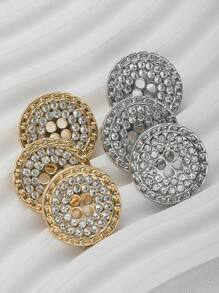 6pcs Elegant 15mm/18mm/20mm/22mm/25mm Rhinestone 4 Hole Round Metal Buttons For Shirts, Coats & Pants - Golden/Silvery Gray, Sewing Craft Supplies