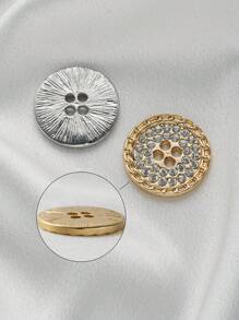 6pcs Elegant 15mm/18mm/20mm/22mm/25mm Rhinestone 4 Hole Round Metal Buttons For Shirts, Coats & Pants - Golden/Silvery Gray, Sewing Craft Supplies