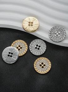 6pcs Elegant 15mm/18mm/20mm/22mm/25mm Rhinestone 4 Hole Round Metal Buttons For Shirts, Coats & Pants - Golden/Silvery Gray, Sewing Craft Supplies