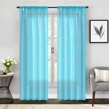 Two (2) Sheer Window Curtains Panels - Drapes Set Multiple Lengths (63", 84", 95", 108", 120" L)  Rod Pocket Solid Colors - 綠松石色 - 查看 4