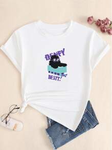 Cartoon T-Shirt Cotton Cute Animal Style Babylook T-Shirt Comfort Premium Printed Breathable Soft Summer - trắng - Xem 1