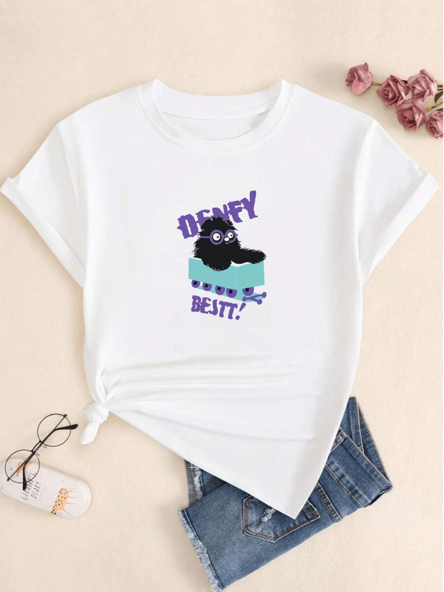 Cartoon T-Shirt Cotton Cute Animal Style Babylook T-Shirt Comfort Premium Printed Breathable Soft Summer - trắng - Xem 1