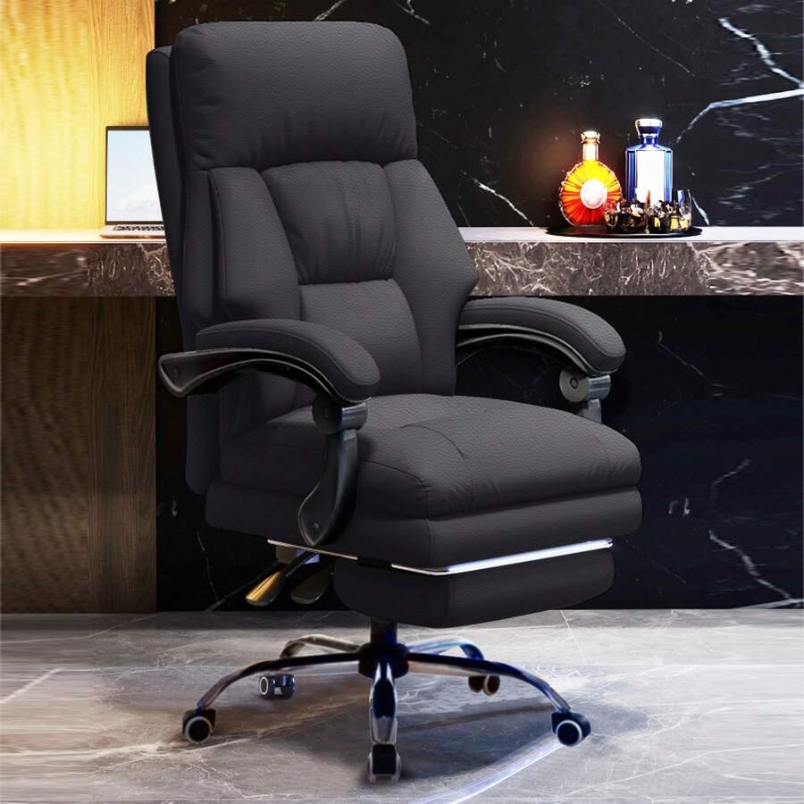 Office Chair Executive Desk Chair Leather Computer Gaming Chairs Comfortable Big And Tall Office Chairs With Footrest - 黑色 - 查看 1