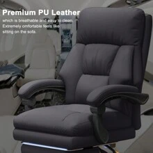 Office Chair Executive Desk Chair Leather Computer Gaming Chairs Comfortable Big And Tall Office Chairs With Footrest - 黑色 - 查看 4