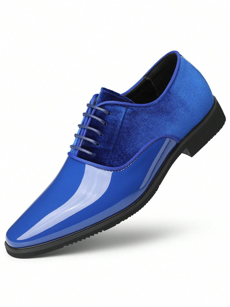 Men's Shiny Lace Up Loafers - Blue - View 1
