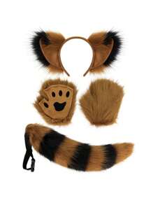 3 件/套手工制作可爱狐狸耳朵、浣熊耳朵毛绒毛茸发带、圣诞条纹猫头带角色扮演、派对舞台头带套装， - A - 查看 9