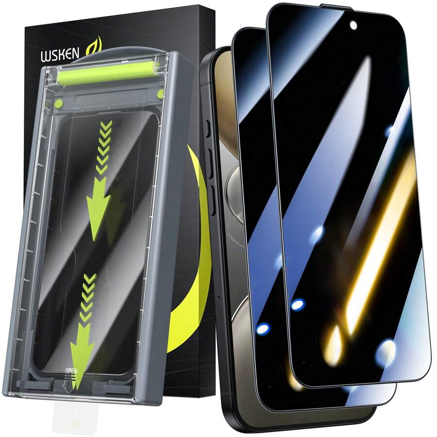 WSKEN 适用于 iPhone 16 Pro / iPhone 16 Pro Max 隐私屏幕保护膜 - [自动除尘] 24 度防窥 3D 全覆盖防碎钢化玻璃，零气泡防尘，易于安装，2 件装全覆盖，易于安装，高清清晰，无气泡防窥屏幕保护膜隐私玻璃膜隐私防指纹礼物，适合生日/复活节/总统日/圣诞节/家人/朋友/男孩/女朋友 - iPhone 15/iPhone 16 - 查看 1