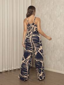 MOD Summer Draped Neck Jumpsuit,Wide Leg Jumpsuit,Women's Wedding Jumpsuit,Business Casual Jumpsuit,Brunch Jumpsuit,Going Out Jumpsuit,Formal Jumpsuit - 棕色 - 查看 2
