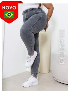 Women's Skinny Jeans Plus Size Medium Wash Butt Lifting Shaping Pants Fits The Body High Waist Butt Lifting - 灰色 - 查看 3