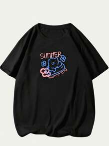 Cartoon T-Shirt Cotton Cute Animal Style Unisex T-Shirt Premium Printed Comfort Breathable Soft Stylish - màu đen - Xem 1