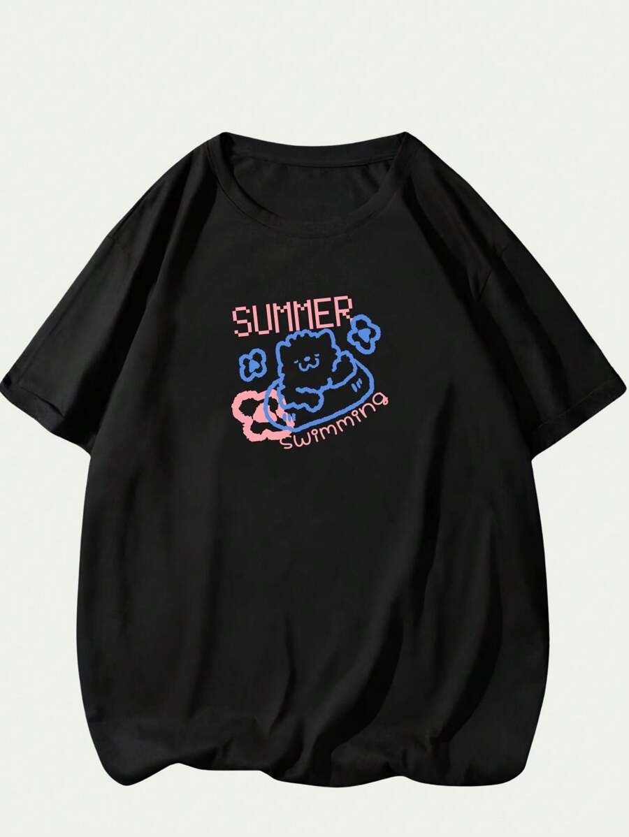 Cartoon T-Shirt Cotton Cute Animal Style Unisex T-Shirt Premium Printed Comfort Breathable Soft Stylish - màu đen - Xem 1