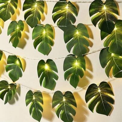 1pc LED Sea Turtle Leaf String Lights, Green Leaf Decor Lights, Suitable For Hawaiian Jungle Wildlife Park, Party, BBQ, Beach, Birthday Theme Table Decor