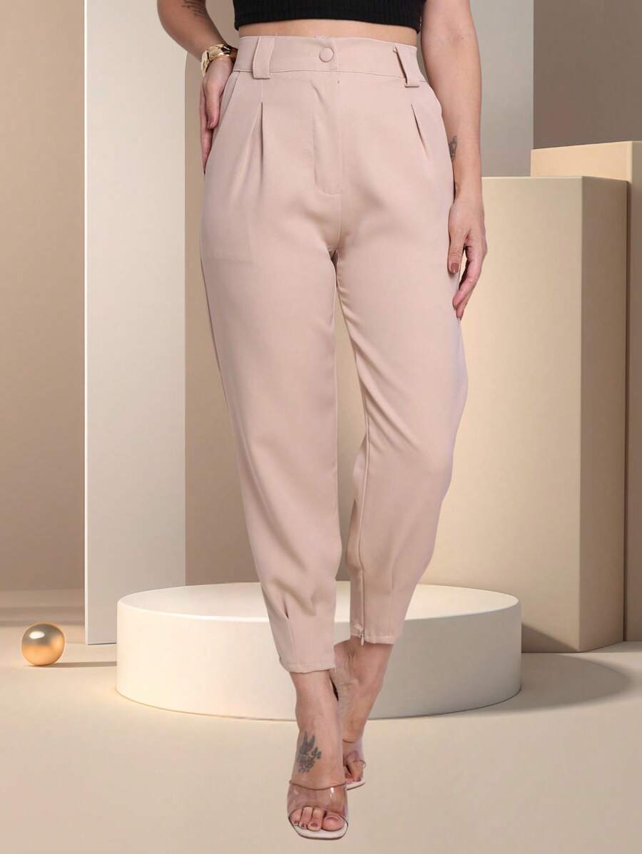 CARROT JOGGER PANTS TAILORED FOR WOMEN WITH ZIPPER HEM - Beige - View 1