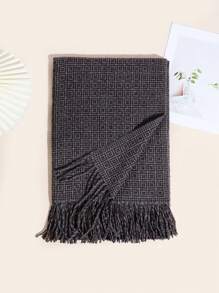 1 件男士休闲几何框架图案厚羊毛保暖流苏针织围巾，适合约会、日常穿着、上学和户外购物 - A - 查看 5