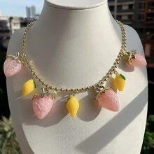 manbara 全新朋克优雅仿珍珠大樱桃吊坠项链可作为礼物红色草莓粗款嘻哈链项链珠宝波西米亚风 - 琉璃項鍊 - 查看 5