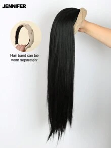 JENNIFER 22 英寸合成长直发带半假发夹式接发蓬松自然黑色（浅棕色）带扭曲发带适合女性日常佩戴 - 自然黑 - 查看 8