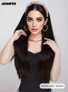 JENNIFER 22 英寸合成长直发带半假发夹式接发蓬松自然黑色（浅棕色）带扭曲发带适合女性日常佩戴 - 自然黑 - 查看 2
