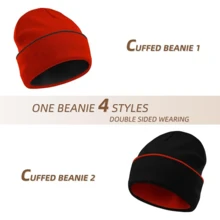 1pc Women And Men Knitted Cuffed Acrylic Soft Warm Double-Side-Wear Reversible Beanie Hat Suitable For Casual Wearing In Daily Life Indoors And Outdoors Activities - Black+Red - View 2