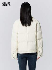 SEMIR Women's Chic Collar Jacket Winter 2024 Elegant Textured Outerwear - Beige - View 3