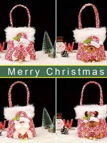 1 pieza de bolsa de tela con boca elástica y diseño navideño, decoración navideña y de vacaciones, recipiente de regalo creativo y exquisito en forma de manzana, el regalo perfecto para amigos y familiares, Navidad - Multicolor - Ver 5