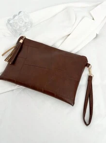 2026 New Korean Style Envelope Bag Women Fashion Tassel Patchwork Envelope Bag Ladies Shoulder Handbag Small Square Bag - Brown - View 5