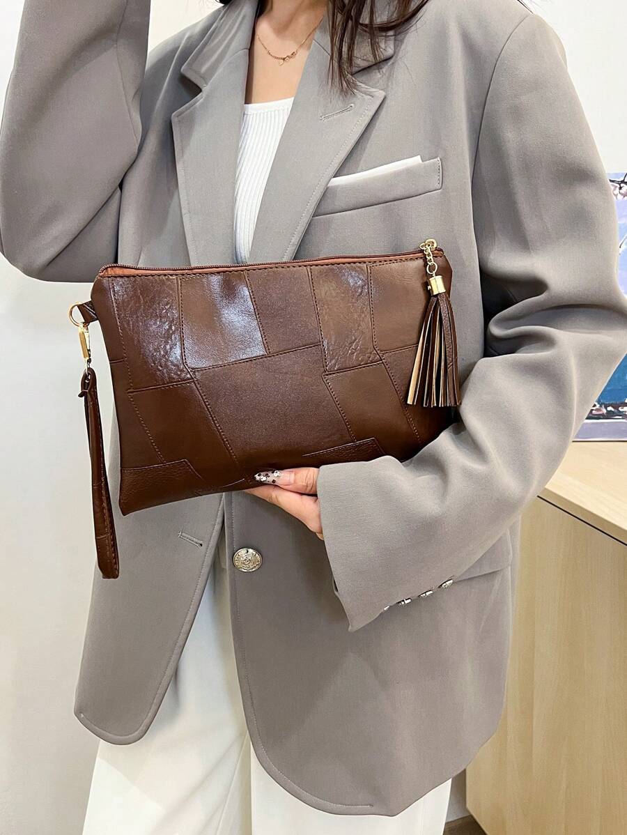 2026 New Korean Style Envelope Bag Women Fashion Tassel Patchwork Envelope Bag Ladies Shoulder Handbag Small Square Bag