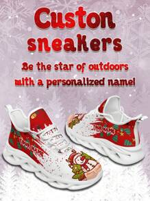 Men's Christmas Custom Name Sneakers, Christmas Snowman Designed Name Customization Lightweight Comfortable Soft Bottom Sneakers For Men, Gym Training Breathable Tennis Shoes Christmas Gift For Mom/Dad/Her/Him/Girlfriend/Boyfriend/Wife/Husband/Friend ﻿ - White - View 2