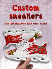 Men's Christmas Custom Name Sneakers, Christmas Snowman Designed Name Customization Lightweight Comfortable Soft Bottom Sneakers For Men, Gym Training Breathable Tennis Shoes Christmas Gift For Mom/Dad/Her/Him/Girlfriend/Boyfriend/Wife/Husband/Friend ﻿ - White - View 5