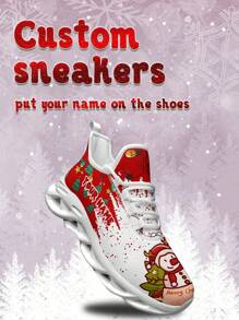 Men's Christmas Custom Name Sneakers, Christmas Snowman Designed Name Customization Lightweight Comfortable Soft Bottom Sneakers For Men, Gym Training Breathable Tennis Shoes Christmas Gift For Mom/Dad/Her/Him/Girlfriend/Boyfriend/Wife/Husband/Friend ﻿ - White - View 4