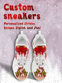 Men's Christmas Custom Name Sneakers, Christmas Snowman Designed Name Customization Lightweight Comfortable Soft Bottom Sneakers For Men, Gym Training Breathable Tennis Shoes Christmas Gift For Mom/Dad/Her/Him/Girlfriend/Boyfriend/Wife/Husband/Friend ﻿ - White - View 3