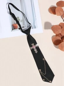 1件女士纯色黑色/粉色/灰色/绿色时尚水钻十字架、心形、皇冠装饰颈链，适合约会、日常、购物、节日、衬衫、圣诞节装饰等场合。