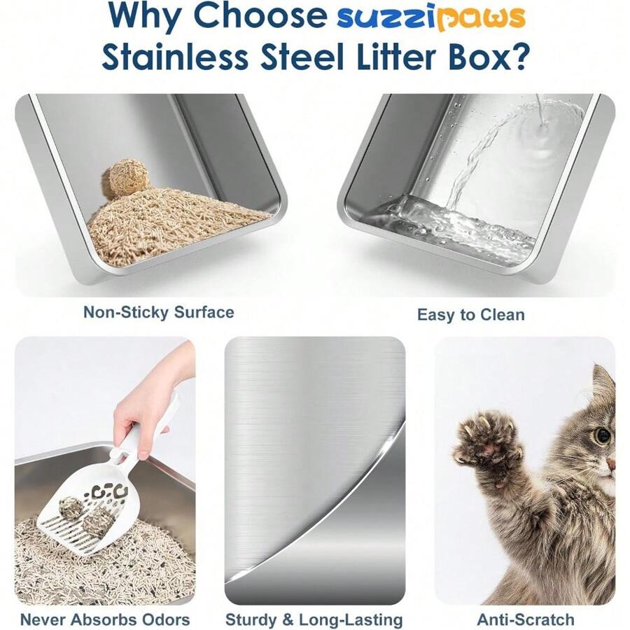Enclosed Stainless Steel Cat Litter Tray For Big Cats, XL Size, High