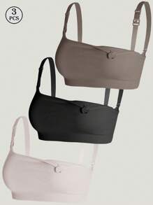 3pcs Maternity Nursing Bra, Easy Open Breastfeeding Comfortable Bralette, Black/Coffee/Light Skin Colors - Multicolor - View 2