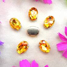 Oval Elliptical Shape Glass Non-AB Normal Colors Fancy Ellipse Shiny Handmade Sliver Gold Metal Claw Base, Sewing Crystal Hand Sewn Rhinestone Decoration Beads Flat Back With Holes Gems DIY Accessories Sew On Stones Strass For Decorating Clothes, Dress, Bags, Shoes, Brooches, Earrings, Handicrafts.