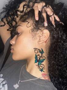 3 miếng dán hình xăm tạm thời hình con bướm xanh phong cách cổ điển 3d, hình xăm giả không thấm nước kéo dài trong 2-5 ngày, phù hợp cho cả nam và nữ, che sẹo, cho cánh tay, cổ tay, vai, chân, eo, cổ, bàn tay, ngực, đùi, ngón tay - Màu xanh lam - Xem 2