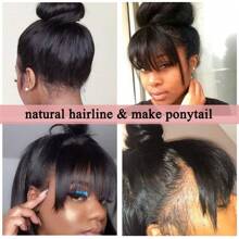 PAZAT Straight Wigs With Bangs Human Hair Wigs For Women None Lace Front Wigs 150% Density Brazilian Virgin Hair Glueless Machine Made Wig Natural Color Short Bob Wigs(6inch)